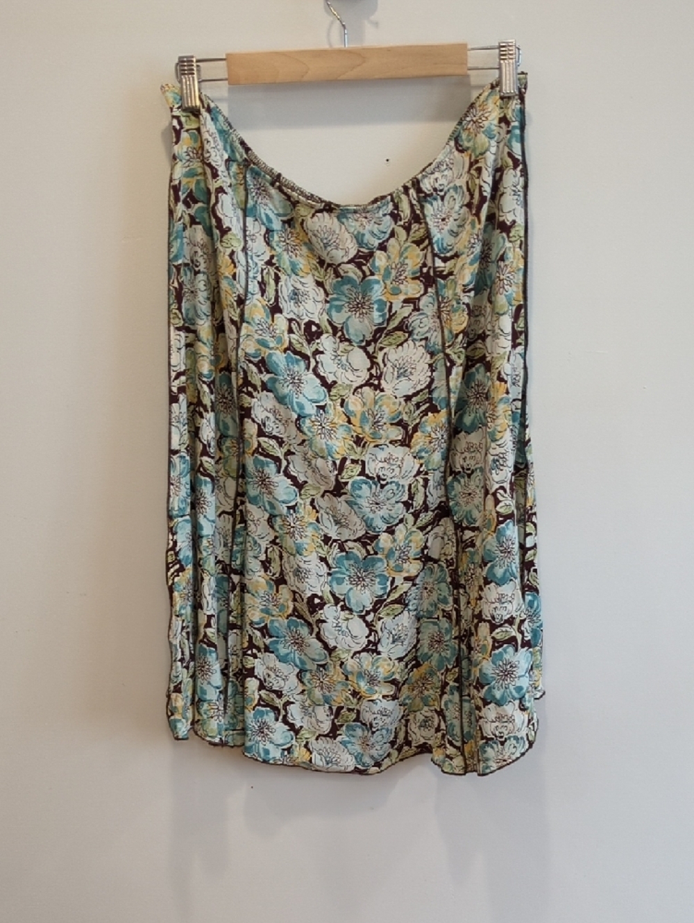 Loco Lindo Vintage Y2K 90s Floral A-Line Skirt in Teal Brown Cream Size Large - Picture 8 of 8